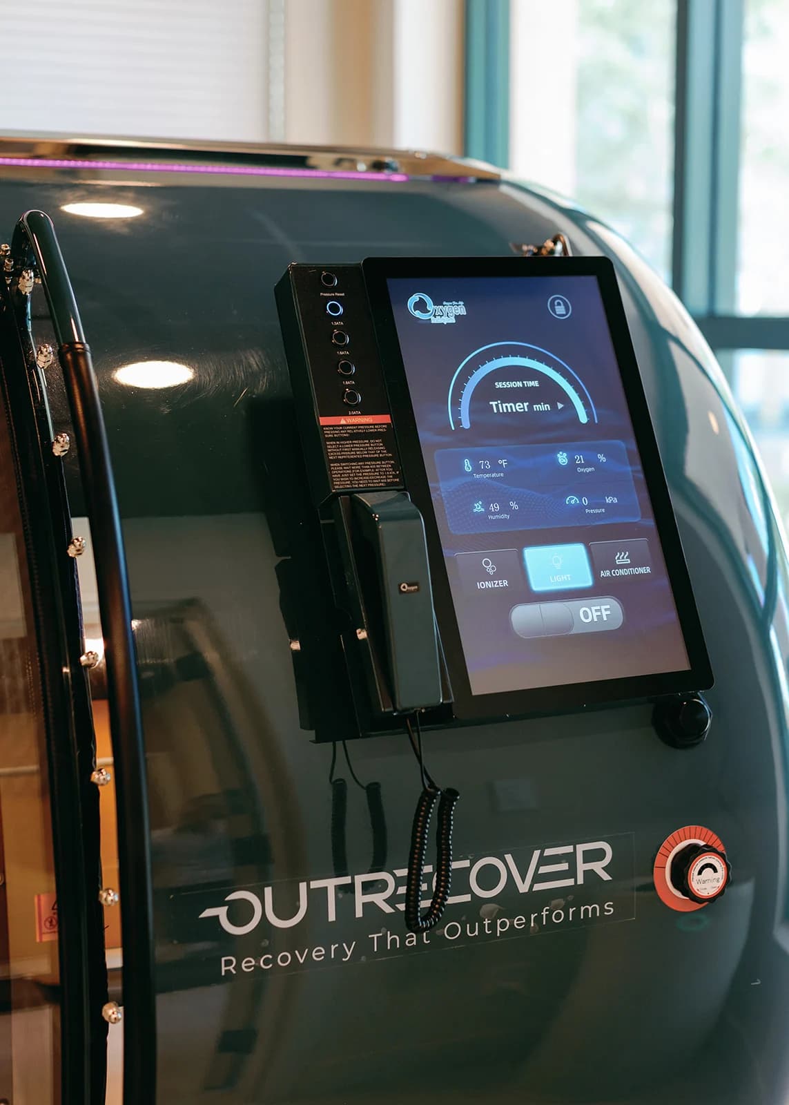 Control console on the OutRecover hyperbaric oxygen chamber