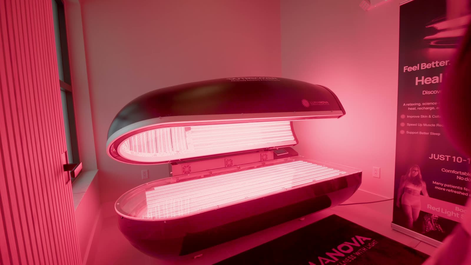 The full-body red light therapy bed at OutRecover